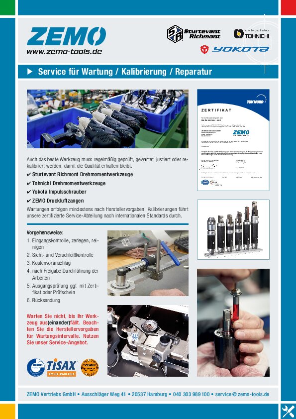 Infoblatt Service für Wartung/Kalibrierung/Reparatur