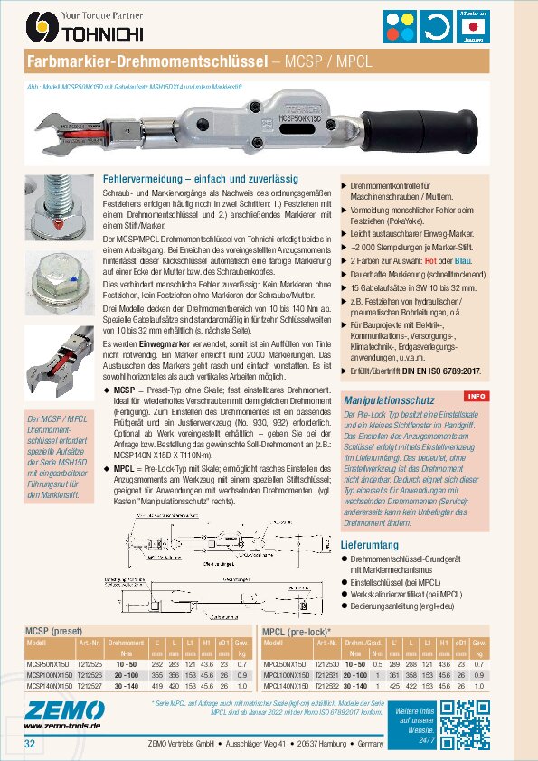 Tohnichi MPCL / MCSP Markier-Drehmomentschlüsssel