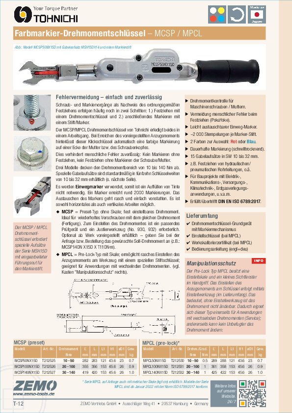 Tohnichi MPCL / MCSP Markier-Drehmomentschlüsssel