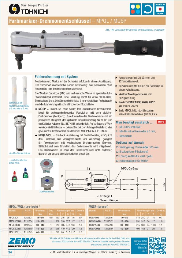 Tohnichi MQPL / MQSP Drehmomentschlüssel