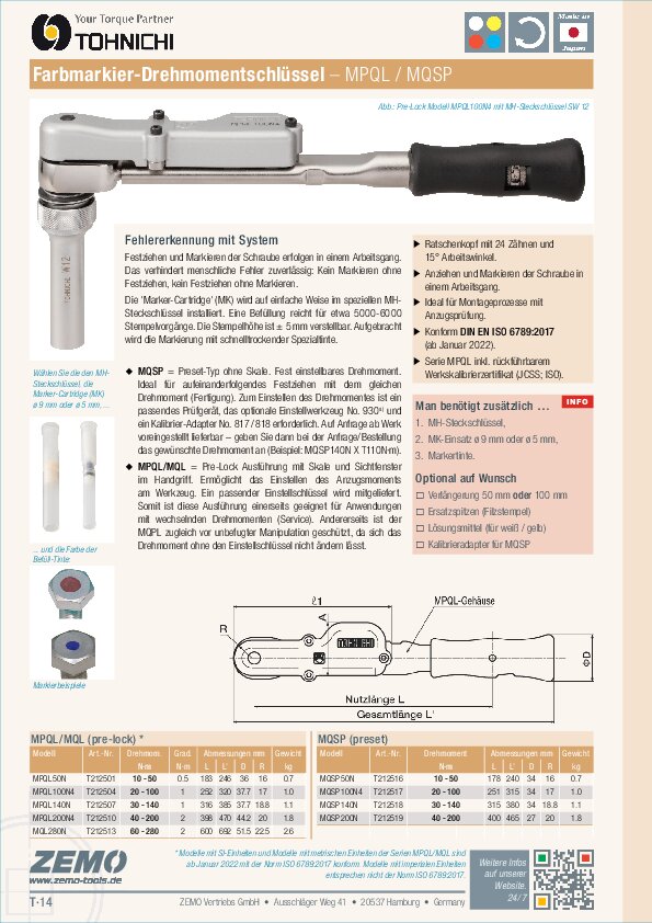 Tohnichi MQPL / MQSP Drehmomentschlüssel