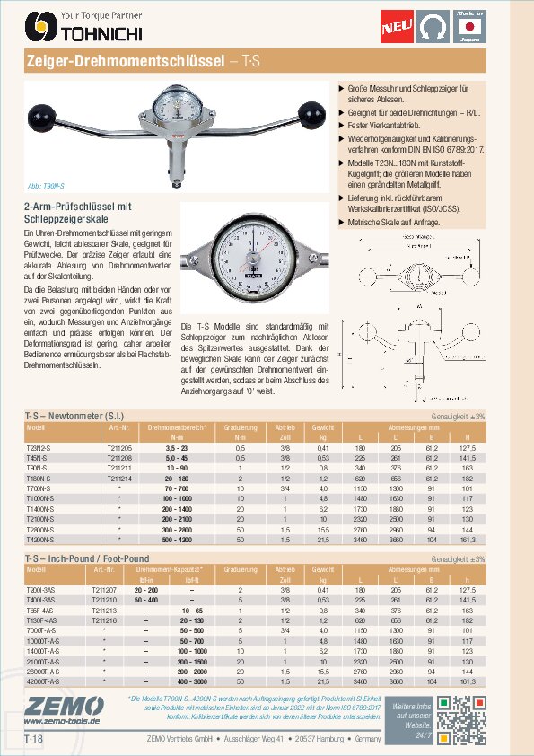 Tohnichi T-S Drehmomentschlüssel